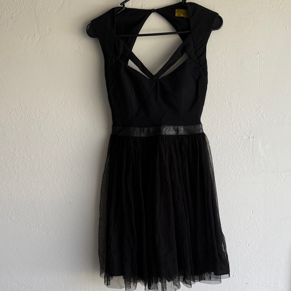 Nicole Miller Black Mesh Detail Mini Dress